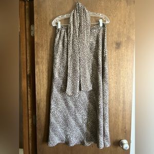 Womens Leslie Fay Brown Animal Print Skirt Size 14 w/ Matching Scarf, Orig Owner